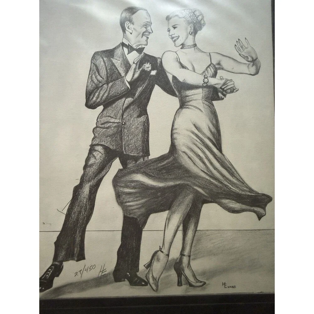 3 Vintage Herb Evans Signed Numbered Prints Laurel Hardy Fred Astaire Movie Deco